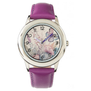 Watercolor butterfly and floral watch