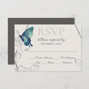 Watercolor Butterfly and Flower Geometric Wedding RSVP Card