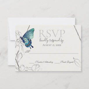 Watercolor Butterfly and Flower Geometric Wedding RSVP Card