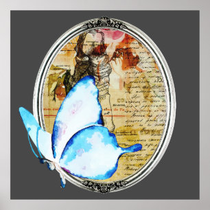 Watercolor Butterfly And Frame Poster