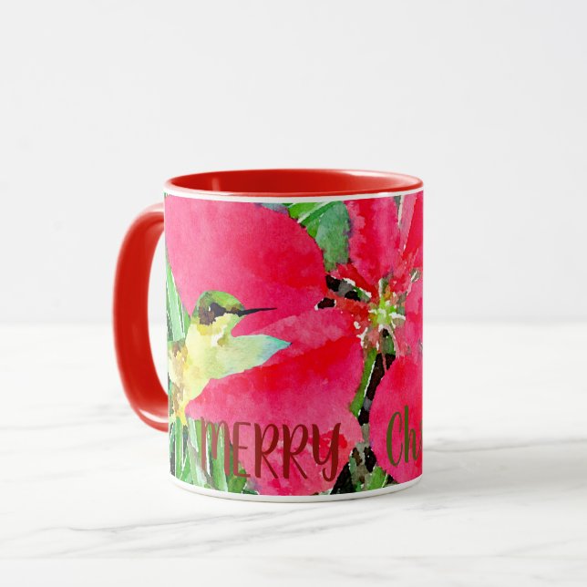 Watercolor Butterfly and Hummingbird Christmas Mug (Front Left)