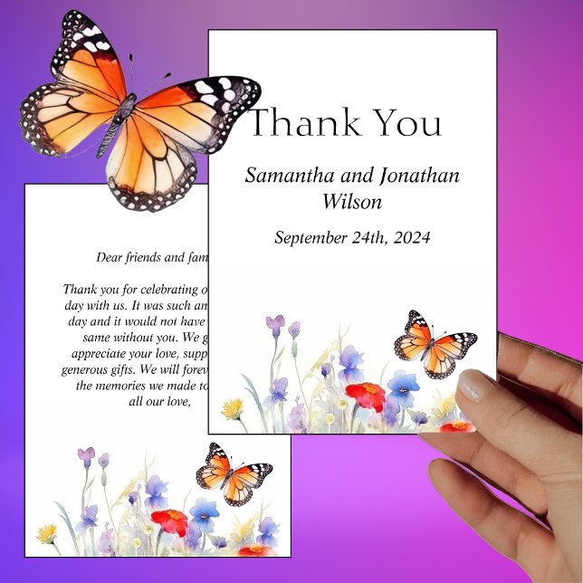 Watercolor Butterfly and Wildflower Thank You Card (Creator Uploaded)