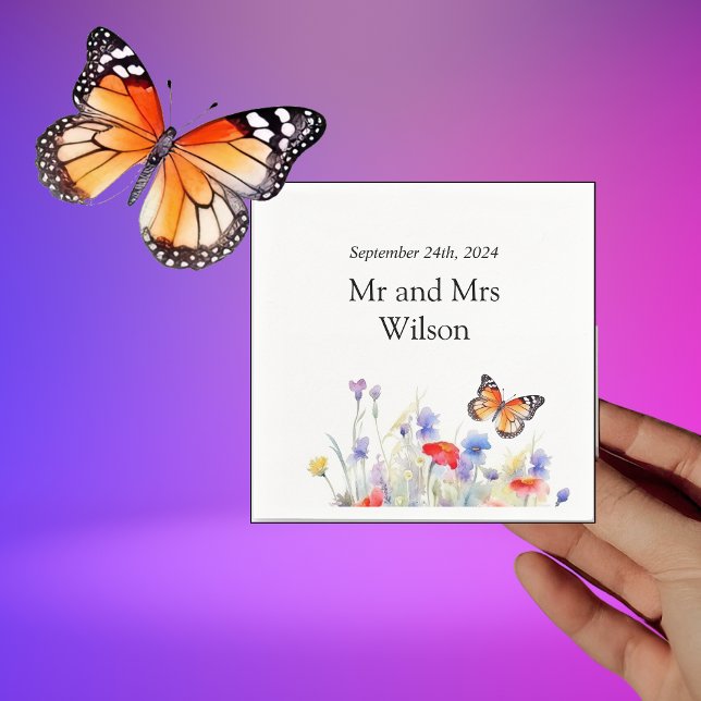 Watercolor Butterfly and Wildflowers Dinner  Napkin (Creator Uploaded)