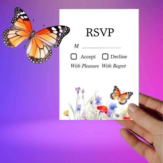 Watercolor Butterfly and Wildflowers RSVP Card (Creator Uploaded)