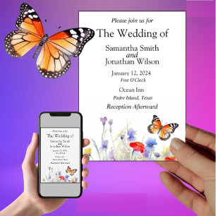 Watercolor Butterfly and Wildflowers Wedding  Invitation
