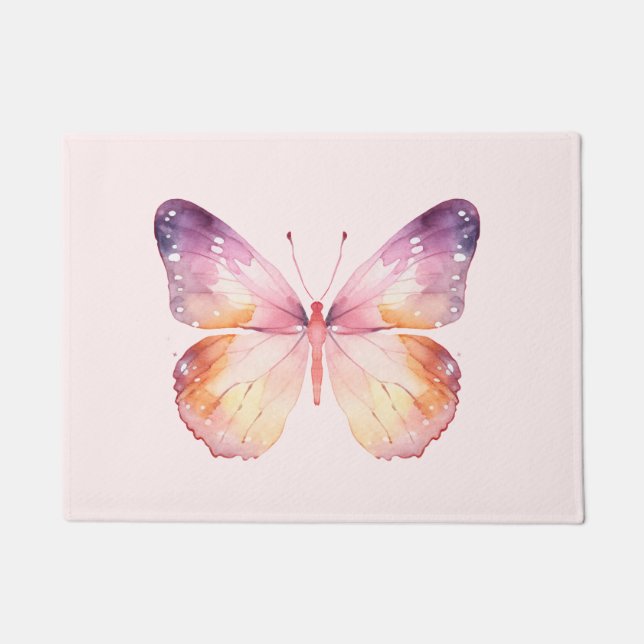 Watercolor Butterfly Art  Doormat (Front)