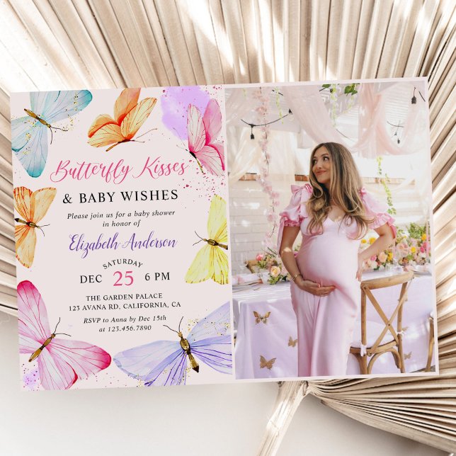 Watercolor Butterfly Baby Girl Baby Shower Photo Invitation (Creator Uploaded)