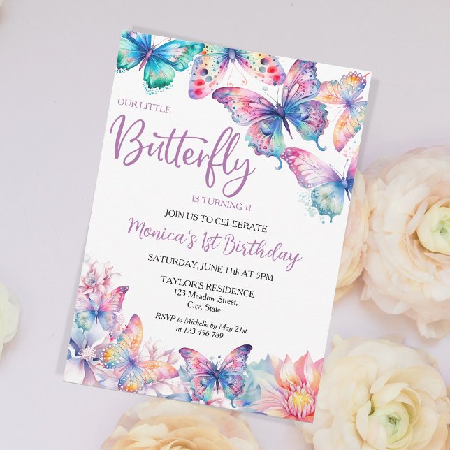 Watercolor Butterfly Baby Girl's 1st Birthday  Invitation (Creator Uploaded)