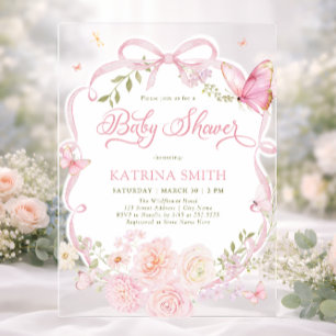 Watercolor Butterfly Baby Shower Girl Pink Flower Acrylic Invitations