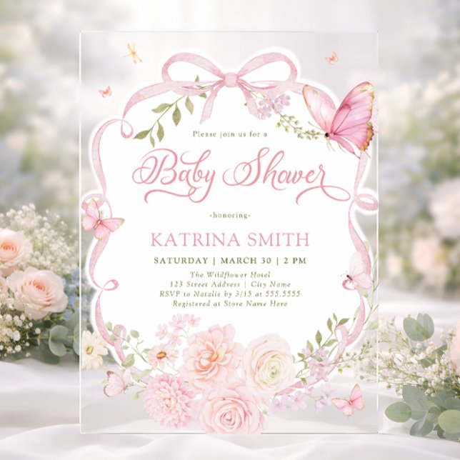 Watercolor Butterfly Baby Shower Girl Pink Flower Acrylic Invitations (Creator Uploaded)