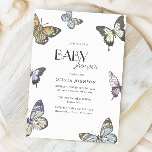 Watercolor Butterfly Baby Shower Invitation