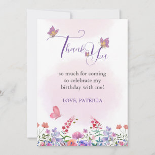 Watercolor Butterfly & Bees Purple Wildflower Thank You Card