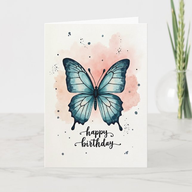 Watercolor Butterfly Birthday Card (Front)