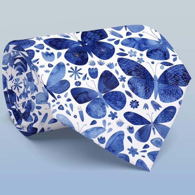 Watercolor Butterfly Blue Tie (Creator Uploaded)