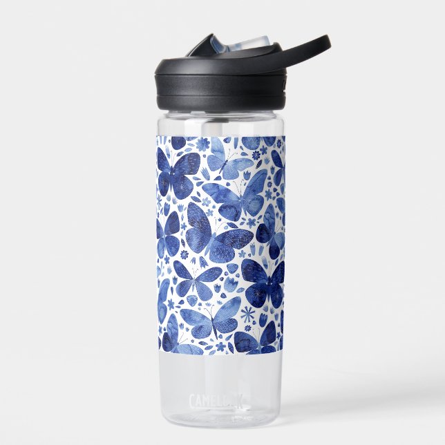 Watercolor Butterfly Blue Water Bottle (Left)