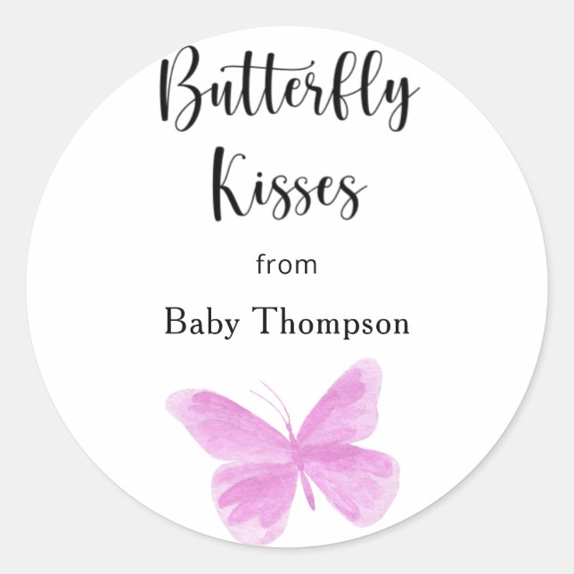 Watercolor Butterfly - Butterfly Kisses Thank you Classic Round Sticker (Front)