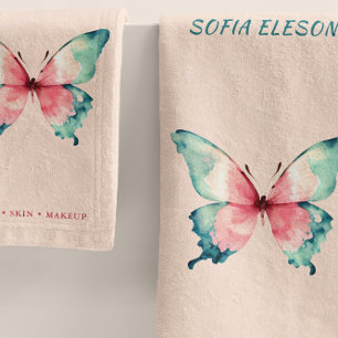 Watercolor Butterfly Elegant Blush Pink Salon Bath Towel Set