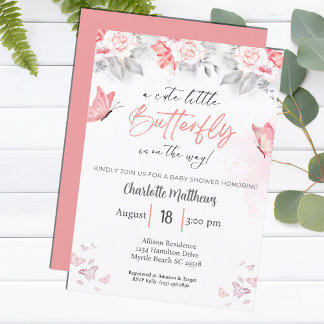 Watercolor Butterfly Floral Baby Shower  Invitation