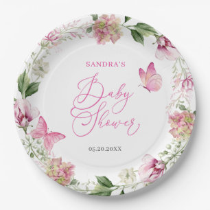 Watercolor Butterfly Floral Baby Shower Paper Plate