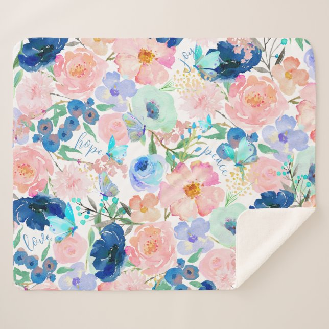 Watercolor Butterfly Floral Blanket of Hope (Front (Horizontal))