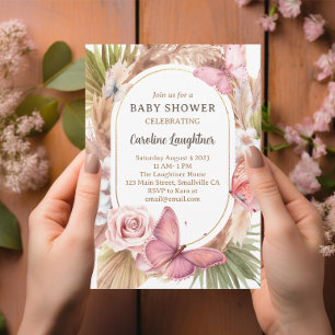 Watercolor Butterfly Floral Garden Baby Shower Invitation