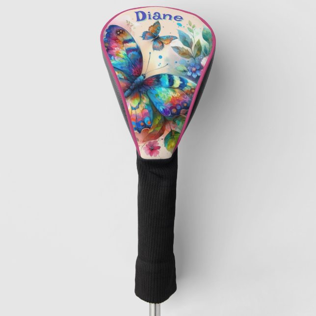 Watercolor Butterfly Floral Garden Personalised Golf Head Cover (Front)