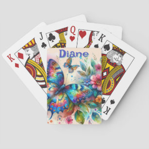 Watercolor Butterfly Floral Garden Personalised Playing Cards