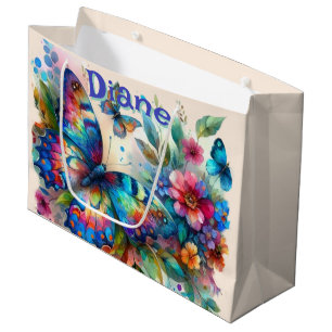 Watercolor Butterfly Floral Garden Personalized Large Gift Bag
