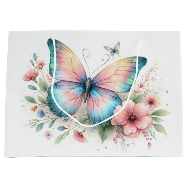 Watercolor Butterfly Floral Gift Bag (Front)