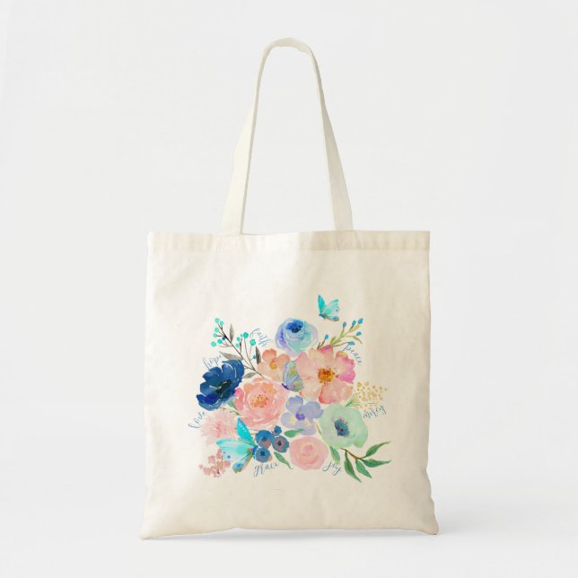 Watercolor Butterfly Floral Gift Tote Bag of Hope (Front)