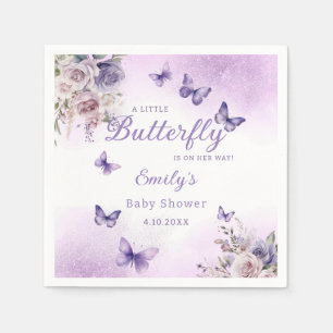 Watercolor Butterfly Floral Girl Baby Shower Napkin
