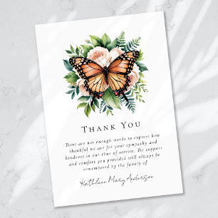 Watercolor Butterfly Floral Sympathy Funeral Thank You Card