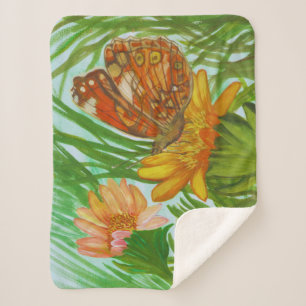 Watercolor Butterfly flower garden Sherpa Blanket