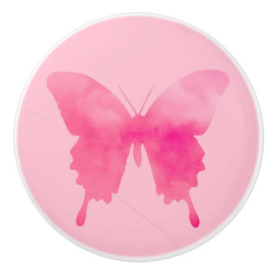 Watercolor Butterfly - Fuchsia and Pink Ceramic Knob