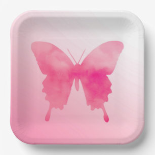 Watercolor Butterfly - Fuchsia and Pink Paper Plate