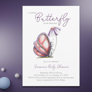 Watercolor Butterfly Girl Baby Shower Invitation