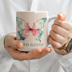 Watercolor Butterfly Girly Feminine Blush Pink Coffee Mug