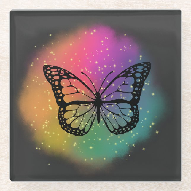  Watercolor Butterfly  Glass Coaster (Front)