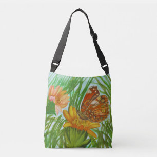 watercolor butterfly in the garden crossbody bag