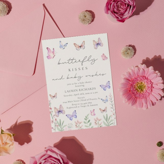 Watercolor Butterfly Kisses Baby Shower  Invitation (Creator Uploaded)