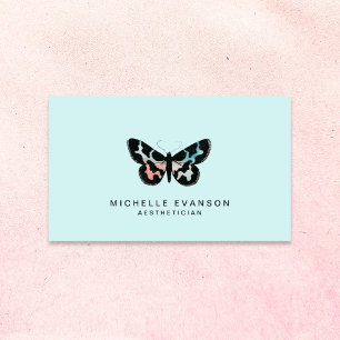 Watercolor Butterfly Logo Mint Green Business Card
