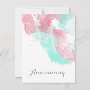 Watercolor Butterfly Minted Blush Wedding Announcement