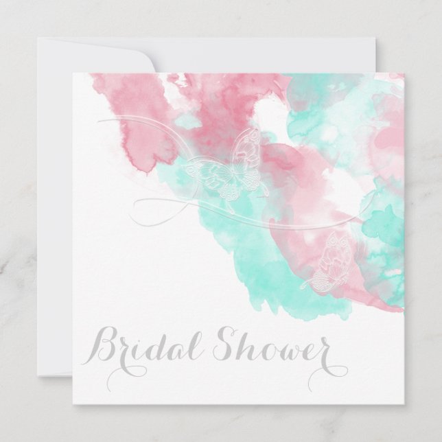 Watercolor Butterfly Minted Blush Wedding Invitation (Front)