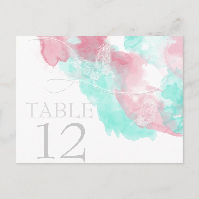 Watercolor Butterfly Minted Blush Wedding Postcard (Front)