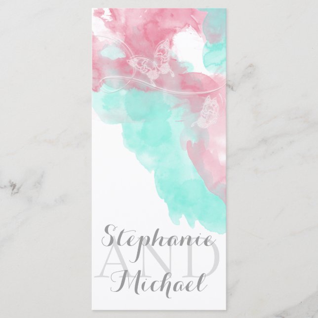 Watercolor Butterfly Minted Blush Wedding Programme (Front)