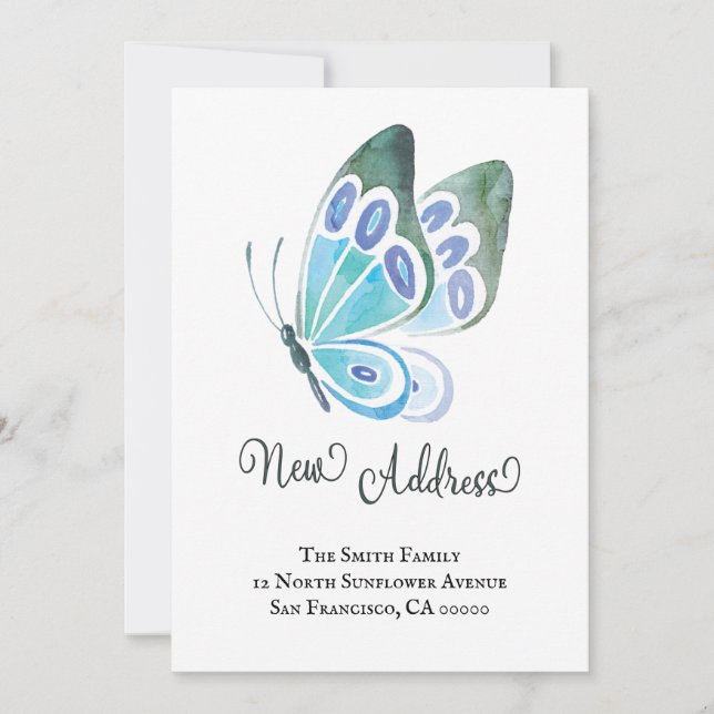 Watercolor Butterfly New Home New Address Announcement (Front)