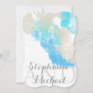 Watercolor Butterfly Ocean Shore Wedding Invitatio Invitation