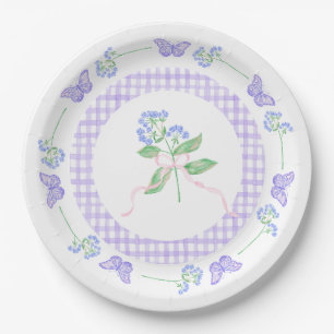 Watercolor Butterfly Paper Plates & Purple Gingham