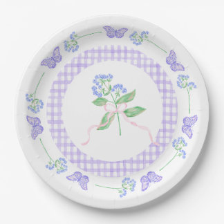 Watercolor Butterfly Paper Plates & Purple Gingham