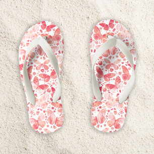 Watercolor Butterfly Pattern Coral Pink Kid's Jandals